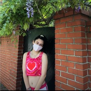 Pink & Red Tie Dye Heart Tank Crop Top